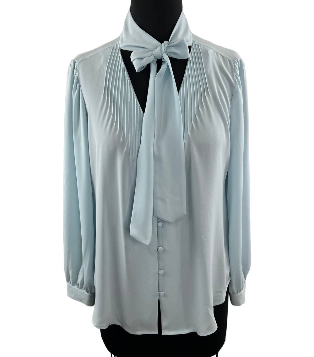 J.Crew 365 Sky Blue Tie-Neck Blouse Long Sleeve Lightweight Crepe V-Neck J6157 L